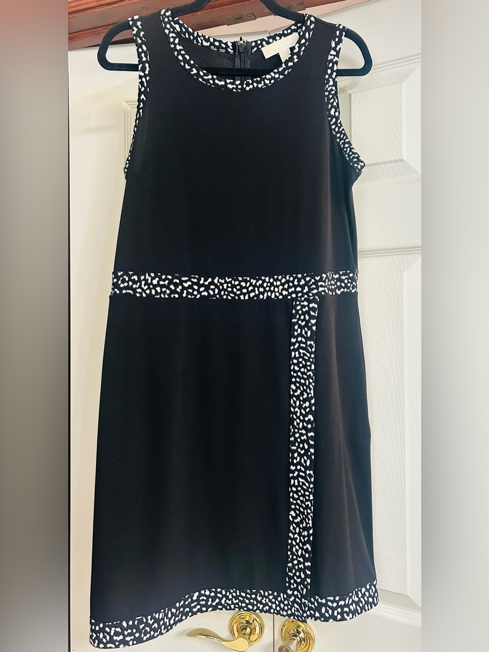 Michael Kors Black Midi Faux Wrap Dress with White Speckled Trim